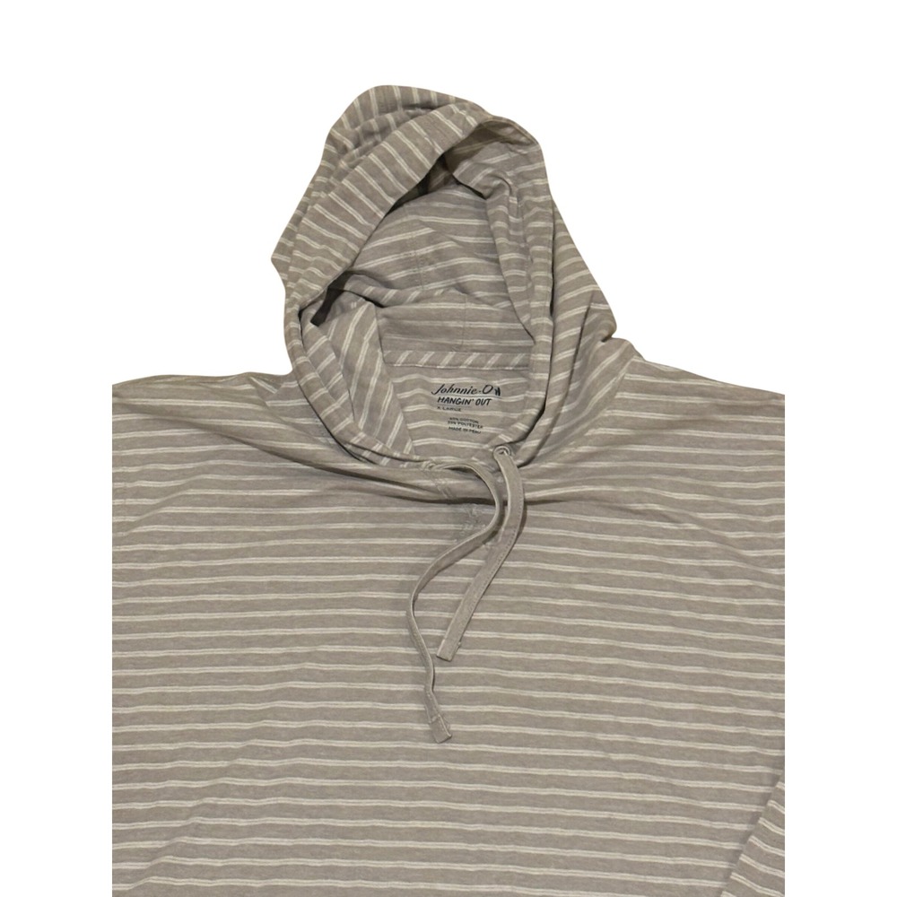 johnnie-O Wycliff Striped Long-Sleeve T-Shirt Hoodie Mens Light Gray Size XL